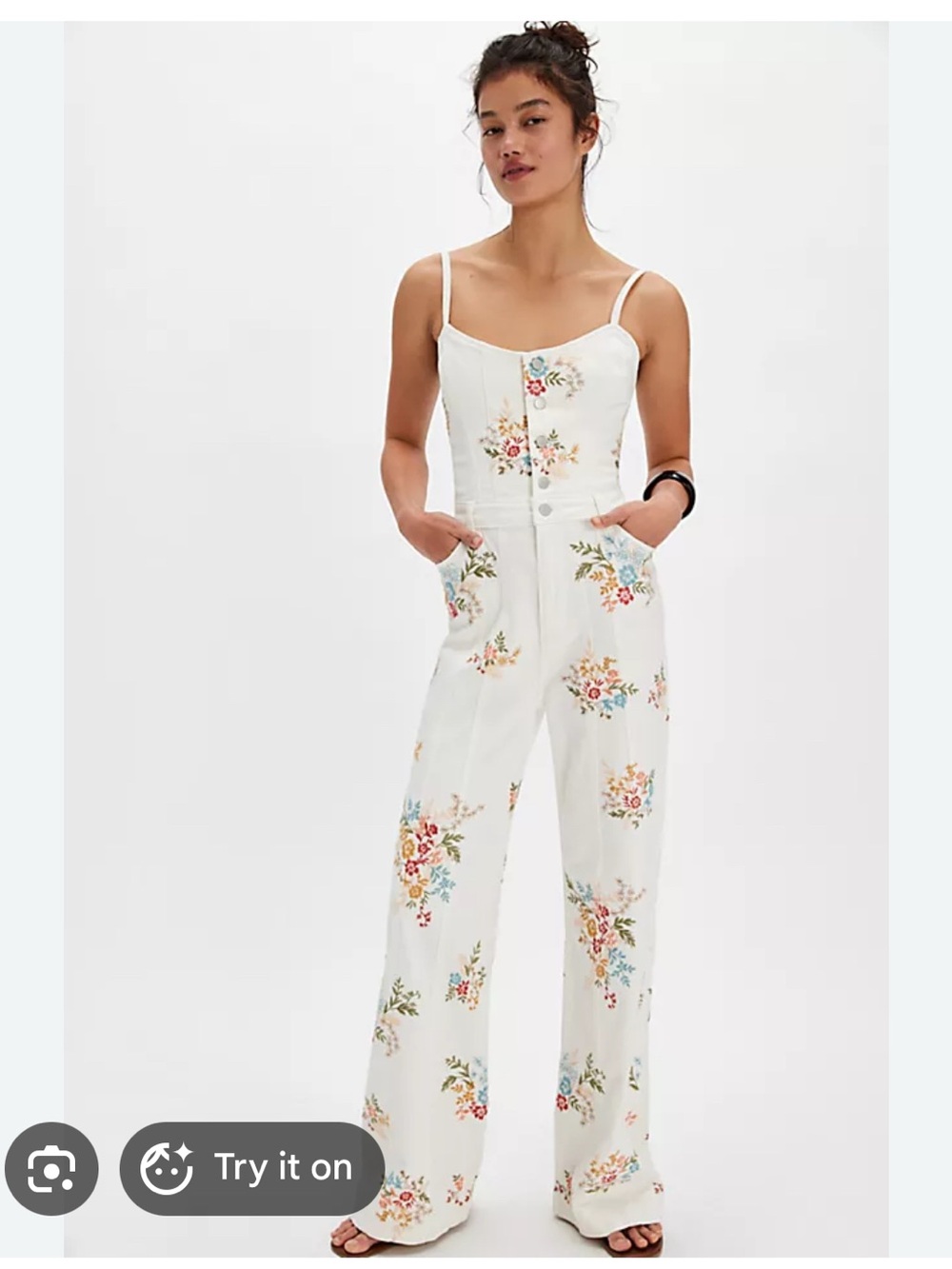 DRIFTWOOD White Floral Wide-Leg Linen-Blend Jumpsuit